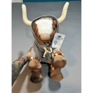 NWT Build-a-Bear‎ Texas Longhorn Spotted Cow Steer Bull Stuffed Animal Hoodie